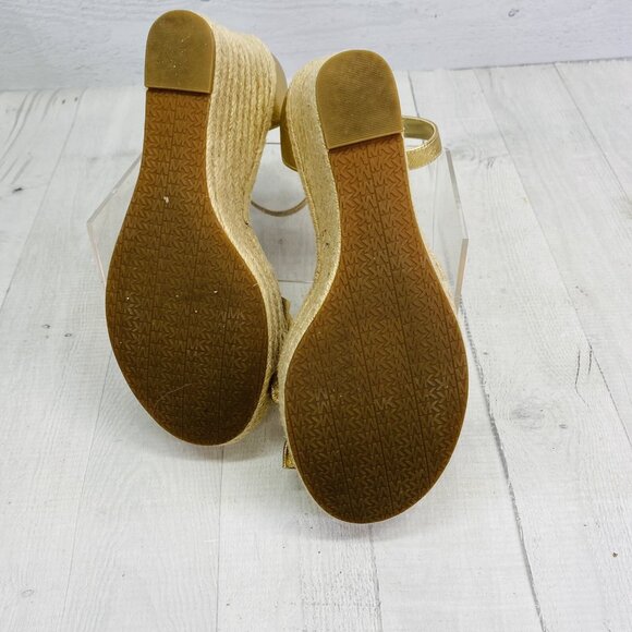 Michael Kors BELLA Gold Metallic Leather Ruffle Jute Platforms Sandals Sz 9 M 39 - Picture 8 of 12
